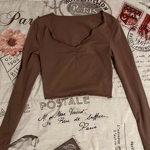 Shein lettuce edge ruched bust solid top, size small